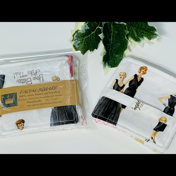 5 pc Cotton Reusable Makeup Remover Pads Wipes Washable Facial square Handmade4” - Picture 4 of 8